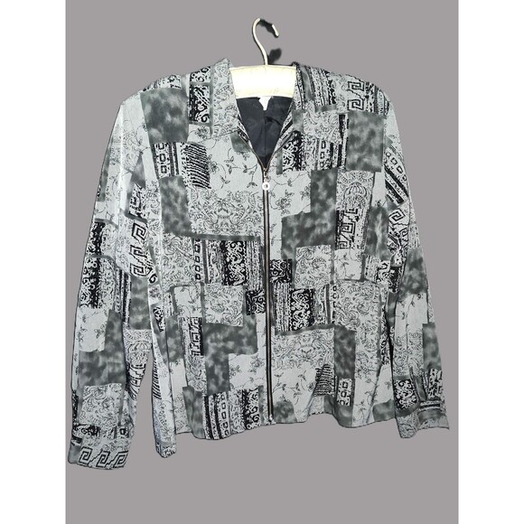 Dressbarn Black & Gray Jacket with Zipper - Size L - Picture 2 of 3